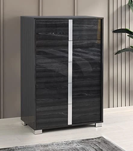 GENERIC Roma Bonded Leather LED Platform Bedroom Set (King Bed, 2 Nightstands, Dresser, Mirror, Chest), Tiger Gray 6 GENERIC Roma Bonded Leather LED Platform Bedroom Set (King Bed, 2 Nightstands, Dresser, Mirror, Chest), Tiger Gray - Image 6