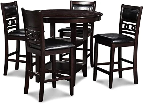 New Classic Furniture Gia 5-Piece Round Counter Height Dining Set With 1 Dining Table And 4 Chairs, 42-Inch, Ebony 1 New Classic Furniture Gia 5-Piece Round Counter Height Dining Set With 1 Dining Table And 4 Chairs, 42-Inch, Ebony