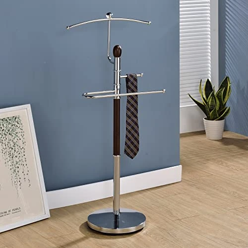 King's Brand Wood & Metal Suit Valet Rack Stand Organizer, Walnut Finish 1 King's Brand Wood & Metal Suit Valet Rack Stand Organizer, Walnut Finish