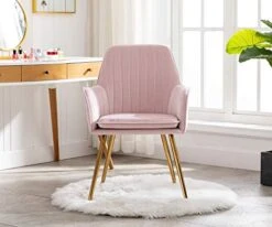 Artechworks Accent Living Dining Room Velvet Arm Chair Club Leisure Guest Lounge Bedroom Upholstered Chair With Gold Metal Legs, 2 PCS Pink