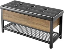 URKNO Industrial Storage Bench, Flip Top Long Shoe Bench, Upholstered Bed End Stool With Leather Padded Seat And Shelf, For Hallway,Living Room, Bedroom, Rustic Brown -Safavieh Furniture 41haaRm3qL. AC