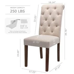 COLAMY Tufted Dining Chairs Set Of 2, Accent Parsons Diner Chairs Upholstered Fabric Dining Room Chairs Side Chair Stylish Kitchen Chairs With Solid Wood Legs And Padded Seat - Beige -Safavieh Furniture 41hefCDrbHL