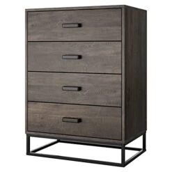 URKNO Chest Of Drawers, Wood 4 Drawer Dresser For Bedroom, Nightstand For Bedroom, Living Room, Entryway, Closet, Easy Assembly, Dark Brown