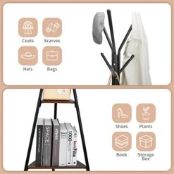 HOMESAN Free-Standing Coat Racks Metal Stand, Industrial Style, Hall Tree With 2 Shelves, For Clothes, Hat, Bag, Scarf, Home Or Office Floor Hanger -Safavieh Furniture 41hlepUladL