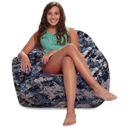 Posh Creations Structured Comfy Bean Bag Chair For Gaming, Reading And Watching TV, Malibu Lounge, Nylon - Camo Digital -Safavieh Furniture 41hnAljAmTL