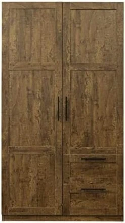 Tall Clothes Closet Wardrobe Storage Cabinet With 2 Doors, 2 Drawers, Adjustable Shelves And Hanging Rod, 39.4" W X 19.5" D X 70.9" H (Walnut) -Safavieh Furniture 41i V2V B5L. AC