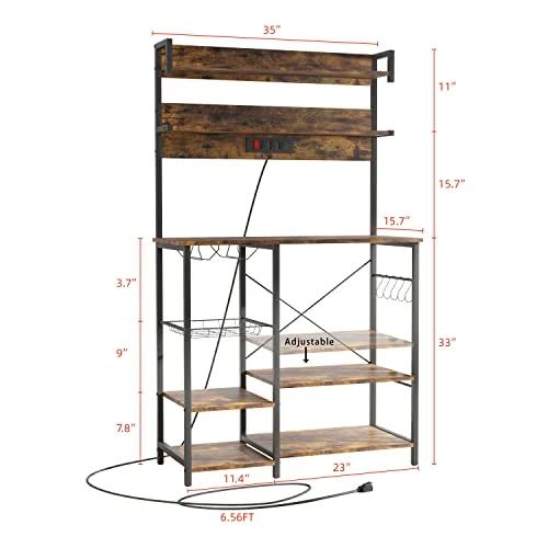 Wodeer Kitchen Baker's Rack With Power Outlet, Microwave Oven Stand, Storage Shelf With Wire Basket & Wine Glass Holder, 8-Tier Utility Coffee Bar Station For Spice Rack Organizer,Rustic Brown 4 Wodeer Kitchen Baker's Rack With Power Outlet, Microwave Oven Stand, Storage Shelf With Wire Basket & Wine Glass Holder, 8-Tier Utility Coffee Bar Station For Spice Rack Organizer,Rustic Brown - Image 4