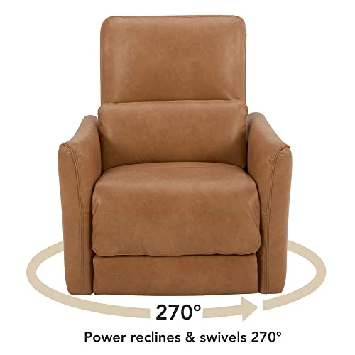 CHITA Power Recliner Swivel Glider, Upholstered Faux Leather Living Room Reclining Sofa Chair With Lumbar Support, Cognac Brown 2 CHITA Power Recliner Swivel Glider, Upholstered Faux Leather Living Room Reclining Sofa Chair With Lumbar Support, Cognac Brown - Image 2