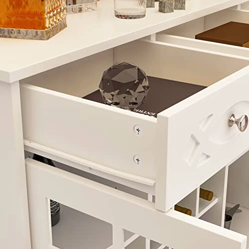 ECACAD Large Kitchen Pantry Storage Cabinet With Glass Doors, Drawers & Open Shelves, Freestanding Kitchen Cupboard Buffet Cabinet With Wine Rack For Living Room, White 5 ECACAD Large Kitchen Pantry Storage Cabinet With Glass Doors, Drawers & Open Shelves, Freestanding Kitchen Cupboard Buffet Cabinet With Wine Rack For Living Room, White - Image 5