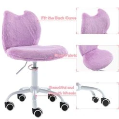 Cute Cat Kids Desk Chair, Comfortable Fuzzy Small Desk Chair For Girls And Boys, Ergonomic Adjustable Swivel Computer Chair, Purple -Safavieh Furniture 41iFmVwNvuL