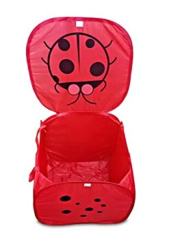 Decor Hut Red Lady Bug Pop Up Mesh Toy And Game Organizer Bin, With Lid & Easy To Carry Handles, Square Folding Toy Chest