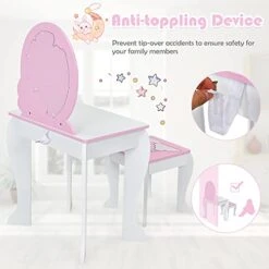 HONEY JOY Kids Vanity Set With Mirror, Wooden Princess Makeup Table And Stool Set, Detachable Mirror & Storage Drawer, Pretend Play Toddler Girl Vanity, Vanity For Little Girls (Unicorn White) -Safavieh Furniture 41iR1pPTJNL