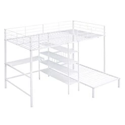 GAOWEI Bunk Bed With Desk,Full Over Twin Metal Bunk Bed With Built-in Desk, Shelves And Ladder,bunk Bed With Desk,Twin Over Full Bunk Bed,Twin Over Full Bunk Beds (White) -Safavieh Furniture 41iSP0FcTmL