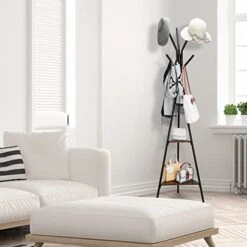 HOMESAN Free-Standing Coat Racks Metal Stand, Industrial Style, Hall Tree With 2 Shelves, For Clothes, Hat, Bag, Scarf, Home Or Office Floor Hanger -Safavieh Furniture 41iWtYI1tgL