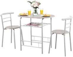 Giantex 3 Piece Dining Set Compact 2 Chairs And Table Set With Metal Frame And Shelf Storage Bistro Pub Breakfast Space Saving For Apartment And Kitchen (White & Natural) -Safavieh Furniture 41iX8Mu0HIL. AC
