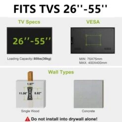 USX MOUNT Full Motion TV Wall Mount For Most 26-55in TV, Pre-Assembled Wall TV Bracket With Swivel Tilt Extension Height Setting, TV Centering & Corner Design, Up To VESA 400x400mm, Load 80 Lbs 11 USX MOUNT Full Motion TV Wall Mount For Most 26-55in TV, Pre-Assembled Wall TV Bracket With Swivel Tilt Extension Height Setting, TV Centering & Corner Design, Up To VESA 400x400mm, Load 80 Lbs -Safavieh Furniture 41icWxyfflL