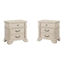Furniture Of America Charo Traditional White Wood Nightstand With USB Set Of 2