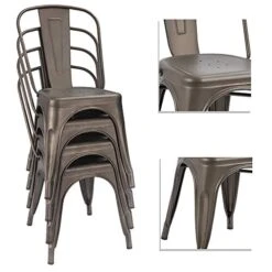 Devoko Metal Indoor-Outdoor Chairs Distressed Style Kitchen Dining Chairs Stackable Side Chairs With Back Set Of 4 (Gun) -Safavieh Furniture 41ik4OHP37L