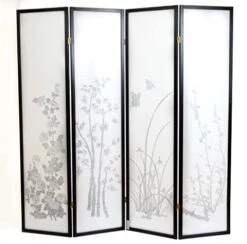 Black 4 Panel Bamboo Floral Room Divider Screen -Safavieh Furniture 41imRqL4QqL