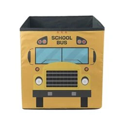 Dremagia Collapsible Storage Box Bin Cube Fabric Open Toy Chest Container, Yellow School Bus