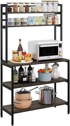 NAFIDE Bakers Rack, 5 Tier Kitchen Microwave Oven Stand With Hutch, Wood Storage Shelf For Dining Room, Dark Brown (Rustic Brown) 15 NAFIDE Bakers Rack, 5 Tier Kitchen Microwave Oven Stand With Hutch, Wood Storage Shelf For Dining Room, Dark Brown (Rustic Brown) -Safavieh Furniture 41ipMmL90L. AC