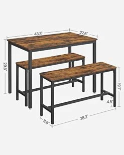 VASAGLE Dining Table Set, Bar Table With 2 Dining Benches, Kitchen Table Counter With Chairs, Industrial For Kitchen Breakfast Table, Living Room, Party Room, Rustic Brown And Black UKDT070B01 -Safavieh Furniture 41iumSYN2kL