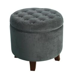 Homepop Home Decor | Upholstered Round Velvet Tufted Foot Rest Ottoman | Ottoman With Storage For Living Room & Bedroom | Decorative Home Furniture, Dark Gray