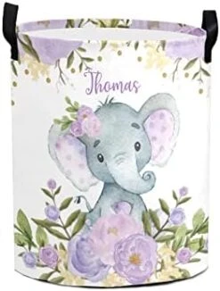 Rose Floral Elephant Personalized Laundry Hamper ,Custom Name Collapsible Waterproof Laundry Basket Storage Bins With Handle For Clothes,Toy,Nursery -Safavieh Furniture 41j0pTzlLiL. AC
