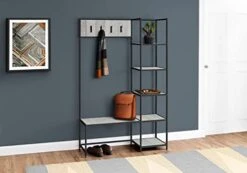 Monarch Specialties 4512 Bench, Entryway, Hallway, Storage, Organizer, Coat Rack, Hall Tree, Laminate, Contemporary, Modern Bench-72 H Grey Black Metal Entry, 45.5" L X 15.75" W X 71" H