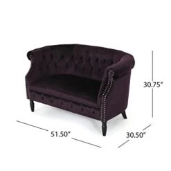 GDFStudio Melaina Tufted Chesterfield Velvet Loveseat With Scrolled Arms, BlackBerry And Dark Brown -Safavieh Furniture 41jITempWeL