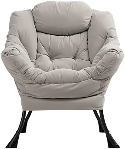 AcozyHom Modern Large Cotton Fabric Lazy Chair,Accent Contemporary Lounge Chair, Single Steel Frame Leisure Sofa Chair With Armrests And A Side Pocket, Smoky Grey 10 AcozyHom Modern Large Cotton Fabric Lazy Chair,Accent Contemporary Lounge Chair, Single Steel Frame Leisure Sofa Chair With Armrests And A Side Pocket, Smoky Grey - Image 10