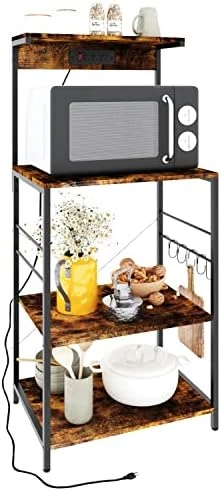 Wodeer Kitchen Baker's Rack With Power Outlet, Microwave Oven Stand, Storage Shelf With Wire Basket & Wine Glass Holder, 8-Tier Utility Coffee Bar Station For Spice Rack Organizer,Rustic Brown 5 Wodeer Kitchen Baker's Rack With Power Outlet, Microwave Oven Stand, Storage Shelf With Wire Basket & Wine Glass Holder, 8-Tier Utility Coffee Bar Station For Spice Rack Organizer,Rustic Brown - Image 5