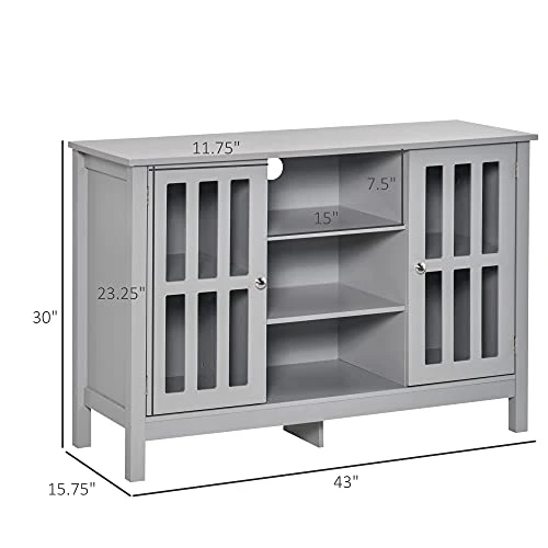 HOMCOM Sideboard, Buffet Cabinet, Coffee Bar Cabinet, Kitchen Cabinet With Storage Shelves, Slatted Framed Doors And Cable Management For Living Room, Gray 3 HOMCOM Sideboard, Buffet Cabinet, Coffee Bar Cabinet, Kitchen Cabinet With Storage Shelves, Slatted Framed Doors And Cable Management For Living Room, Gray - Image 3