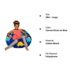 Posh Creations Bean Bag Chair For Kids, Teens, And Adults Includes Removable And Machine Washable Cover, Canvas Dinos On Blue, 38in - Large 5 Posh Creations Bean Bag Chair For Kids, Teens, And Adults Includes Removable And Machine Washable Cover, Canvas Dinos On Blue, 38in - Large -Safavieh Furniture 41jSZZz3PQL