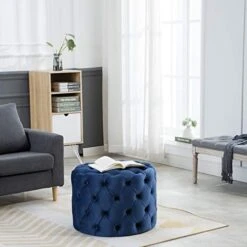 Kmax Round Velvet Ottoman, Classic Button Tufted Ottoman Living Room Footrest, 23.62" X 23.62" X 17.72" Blue 8 Kmax Round Velvet Ottoman, Classic Button Tufted Ottoman Living Room Footrest, 23.62" X 23.62" X 17.72" Blue -Safavieh Furniture 41jVYQPmPeL