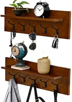 WELLAND Set Of 2 Wall Mounted Coat Rack Shelf,24" Solid Wood Coat Hooks With Storage Shelf For Entryway, Bathroom, Living Room, Bedroom (Walnut) -Safavieh Furniture 41jWf AuahL. AC