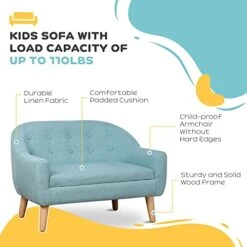 Qaba 2-Seat Kids Sofa Linen Fabric And Wooden Frame Sofa For Kids And Toddlers Ages 3-6, 11" High Seat, Blue -Safavieh Furniture 41jbRibu7eL