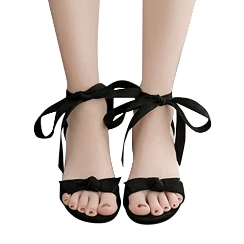 MatureGirl Sandals Women Fashion Summer Women Sandals Mid Heel Chunky Heel Suede Bow Lace Up Casual Style Women Sandals Size 10.5 (Black, 7.5) 4 MatureGirl Sandals Women Fashion Summer Women Sandals Mid Heel Chunky Heel Suede Bow Lace Up Casual Style Women Sandals Size 10.5 (Black, 7.5) - Image 4