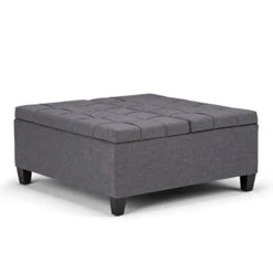 SIMPLIHOME Harrison 36 Inch Wide Square Coffee Table Lift Top Storage Ottoman In Upholstered Slate Grey Tufted Linen Look Fabric For The Living Room, Transitional -Safavieh Furniture 41jeFdMCvoL