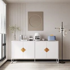 GENERIC Solid Wood Special Shape Square Handle Design With 4 Doors White Modern Contemporary Wood -Safavieh Furniture 41jmKcCNU9L