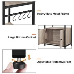 Topeakmart Kitchen Baker's Rack With Storage Shelves, 4-Tier Microwave Stand With 8 Hooks And Cabinet, 59'' Height Kitchen Shelves For Spices Pots And Pans, Utility Coffee Station With Storage Shelves -Safavieh Furniture 41jpyMMIFZL