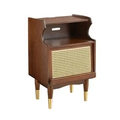 GPAIHOMRY Solid Wood Bedside Cabinet Modern Storage Nightstand With Upturning Cabinet Door Structure, For Living Room, Sofa Side, Bedroom Furniture (Color : Rattan Door Bedside Table)