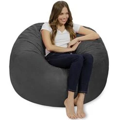 Chill Sack Bean Bag Chair: Giant 4' Memory Foam Furniture Bean Bag - Big Sofa With Soft Micro Fiber Cover - Charcoal -Safavieh Furniture 41k3VycLLPL
