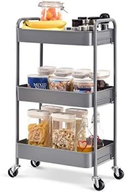 TOOLF 3-Tier Rolling Cart, Metal Utility Cart With Lockable Wheels, Storage Craft Art Cart Trolley Organizer Serving Cart Easy Assembly For Office, Bathroom, Kitchen, Kids' Room, Classroom (White) 12 TOOLF 3-Tier Rolling Cart, Metal Utility Cart With Lockable Wheels, Storage Craft Art Cart Trolley Organizer Serving Cart Easy Assembly For Office, Bathroom, Kitchen, Kids' Room, Classroom (White) -Safavieh Furniture 41k4tWdjJfL. AC