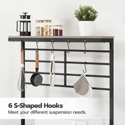 HOOBRO Kitchen Baker's Rack, Kitchen Microwave Oven Stand With High Display Shelf, 2 Wooden Shelves And Mesh Panel, Kitchen Island Rack With 6 Hooks, Adjustable Feet, Greige And Black BG01HB01 -Safavieh Furniture 41kNBHCd6cL