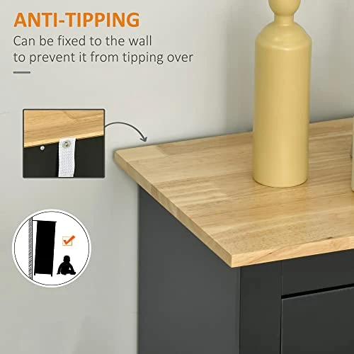 HOMCOM Modern Kitchen Cabinet, Storage Sideboard, Buffet Table With Rubberwood Top, 3 Drawers And Cabinet With Adjustable Shelf, Black 6 HOMCOM Modern Kitchen Cabinet, Storage Sideboard, Buffet Table With Rubberwood Top, 3 Drawers And Cabinet With Adjustable Shelf, Black - Image 6