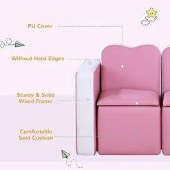 Qaba Kids Sofa Set 2-in-1 Multi-Functional Toddler Table Chair Set 2 Seat Couch Storage Box Soft Sturdy Pink -Safavieh Furniture 41kQkBjm5ZL