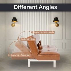 Astrid Futon Sofa Bed Faux Leather Futon Couch Modern Convertible Folding Sofa/Bed Couch With Chrome Legs Reclining Mini Coach Leather Futons Small Couch For Bedroom Living Rooms, Office - Caramel 18 Astrid Futon Sofa Bed Faux Leather Futon Couch Modern Convertible Folding Sofa/Bed Couch With Chrome Legs Reclining Mini Coach Leather Futons Small Couch For Bedroom Living Rooms, Office - Caramel -Safavieh Furniture 41kX7Pqm5lL