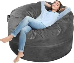 Anuwaa Bean Bag Chair Cover - Soft Suede Fabric Bean Bag Cover, Washable Lazy Sofa Bed Cover, Sack Bean Bag Chair For Adults And Teens, Living Room Furniture, 4ft Black(Cover Only, No Filler) -Safavieh Furniture 41kde4oamZL. AC 1