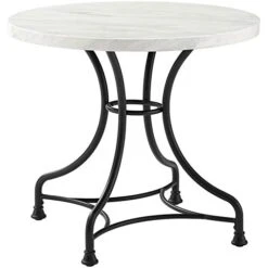Crosley Furniture Madeleine 32" Round Dining Table, Steel With Faux Marble Top